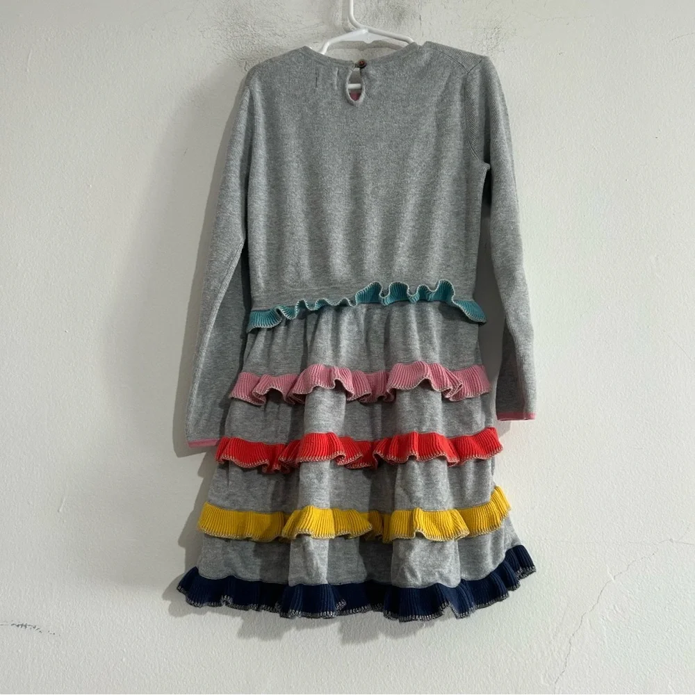 Mini Boden Grey Rainbow Ruffle Tiered Sweater Dress Size 7-8 Years